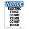Signmission OSHA Sign, 10" H, 7" W, Rigid Plastic, Electric Fence Do Not Climb Do Not Touch Sign, Portrait OS-NS-P-710-V-11623 - alternate 1